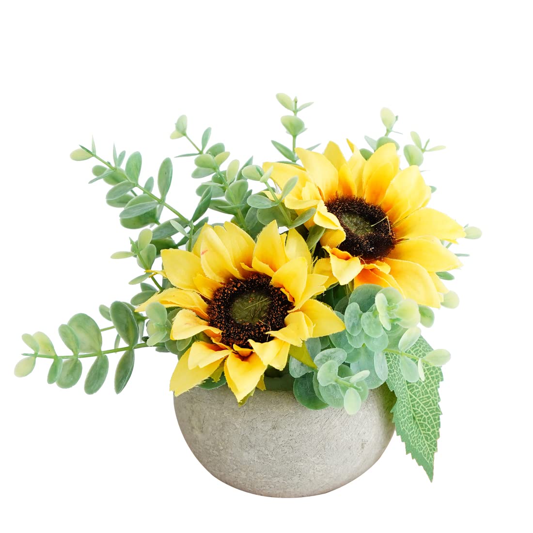 Rosscer Artificial Flowers Kit with Pot, Combination of Fake Silk Sunflowers and Greenery,Small Plant Potted Decor for Offices,Bookshelf,Bedroom, Living Room,Party,Wedding Decorations…
