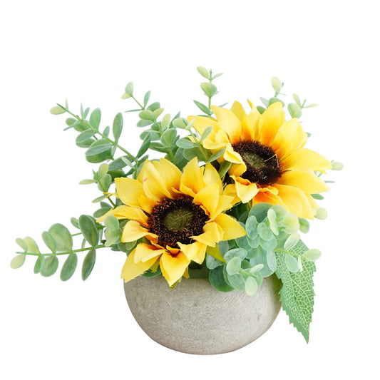 Rosscer Artificial Flowers Kit with Pot, Combination of Fake Silk Sunflowers and Greenery,Small Plant Potted Decor for Offices,Bookshelf,Bedroom, Living Room,Party,Wedding Decorations…