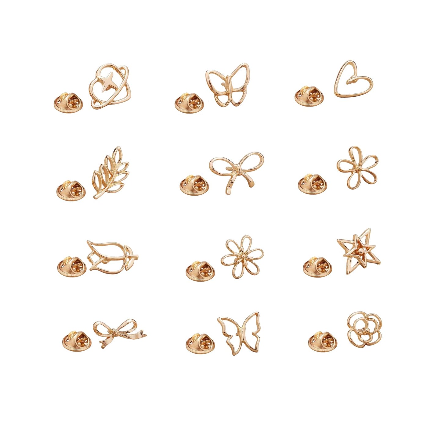 Daisy Small Flower Brooches Pin12 PCS Flower lapel pin for women Gold Silver Bow/Heart/Leaf/Butterfly Brooches Pins Dress Skirt Scarf Hat Pins Clothing Decoration Accessories