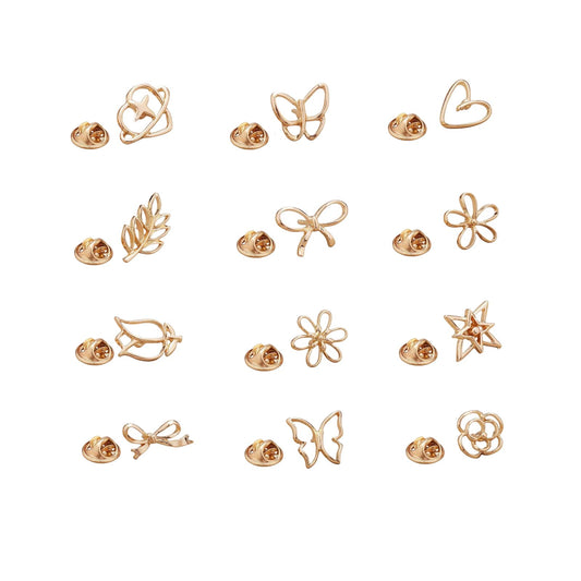 Daisy Small Flower Brooches Pin12 PCS Flower lapel pin for women Gold Silver Bow/Heart/Leaf/Butterfly Brooches Pins Dress Skirt Scarf Hat Pins Clothing Decoration Accessories