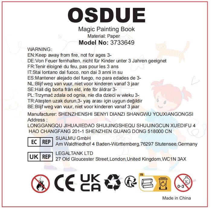 OSDUE Water Coloring Book for Toddler, 6 Pack Water Painting Book for Toddlers, Paint with Water Books, Educational Learning Doodle Toy, Reusable No-Mess Art Book Travel Toys & Xmas Gift for Kids
