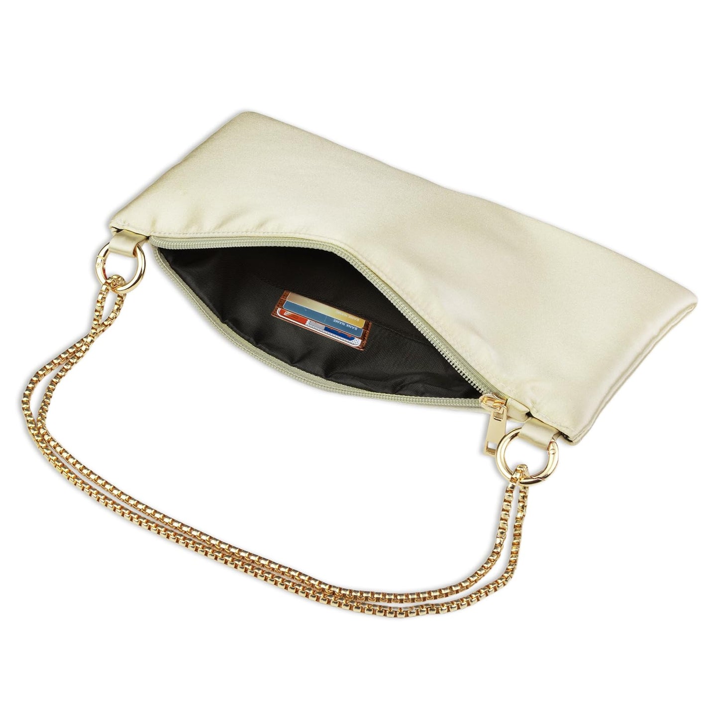 MGBPEI Women Satin Evening Handbag Wedding Prom Clutch Purse Formal Cocktail Party Clutches Shoulder Bag with 2 Bag Chains(Champagne)