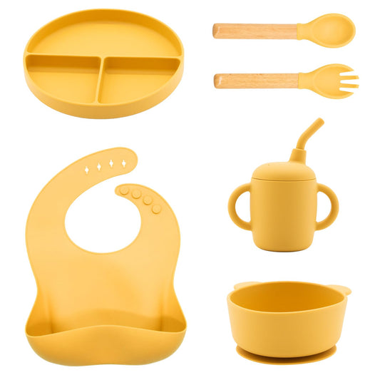 CHCC Silicone Baby Feeding Set, 6 Pcs, Baby Led Weaning Supplies, BPA Free, Yellow