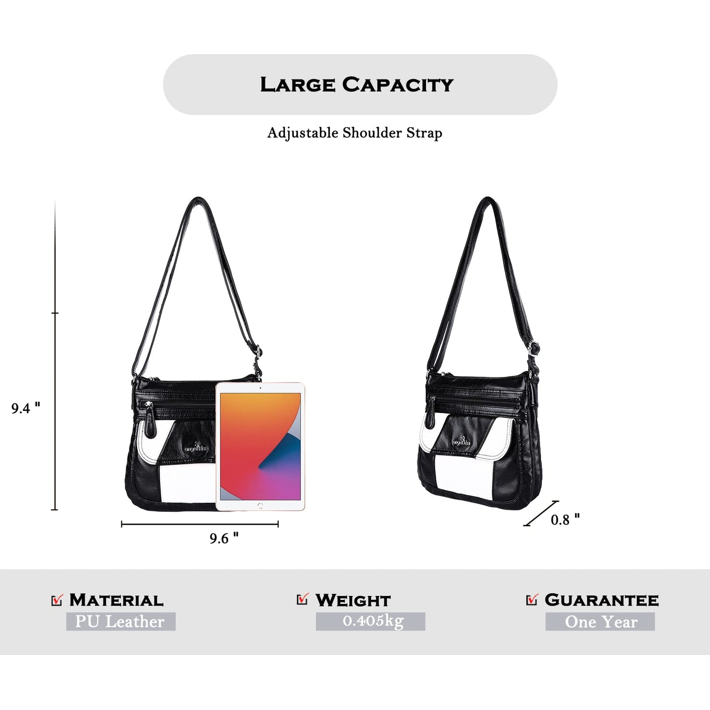 Angel Kiss Crossbody Bags for Women PU Leather Shoulder Handbag Ladies Purses and Handbag with adjustable Strap Black White