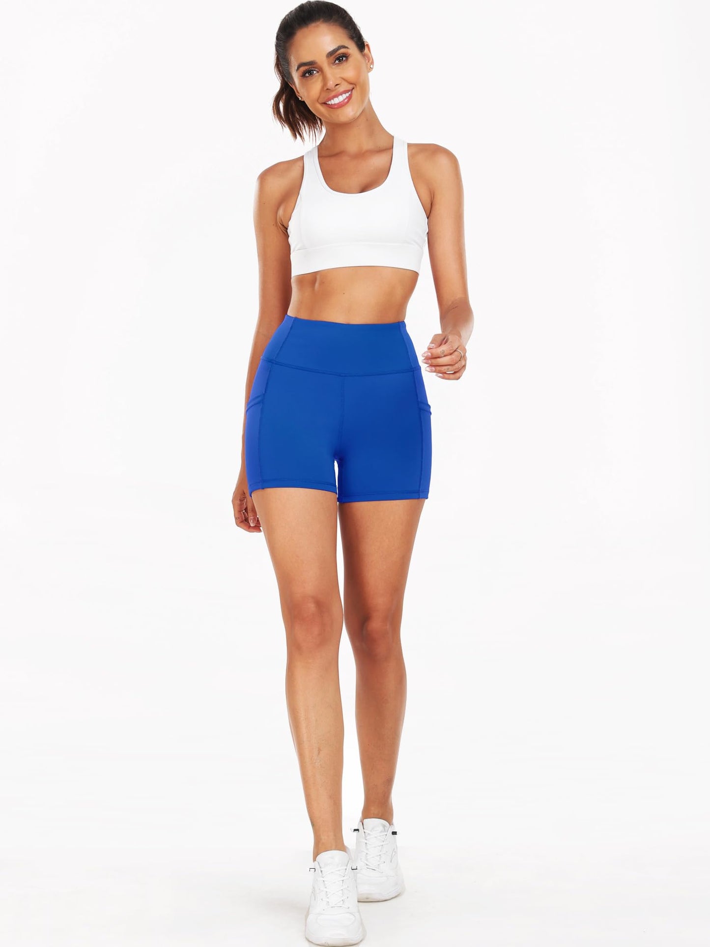 CADMUS Women's 3" High Waist Workout Shorts Yoga Running Volleyball Gym with Pockets for Summer, Blue, S
