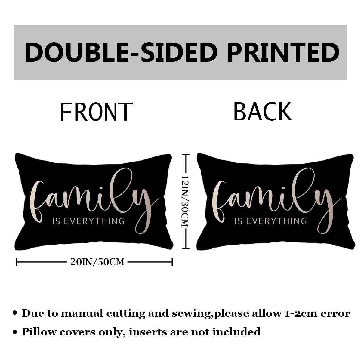 Home Quote Throw Pillow Cover Family is Everything Cushion Covers 12 x 20 Inch Farmhouse Rustic Decor Lumbar Pillowcases 2Pack with Saying Housewarming Gifts for Sofa Couch (Black)