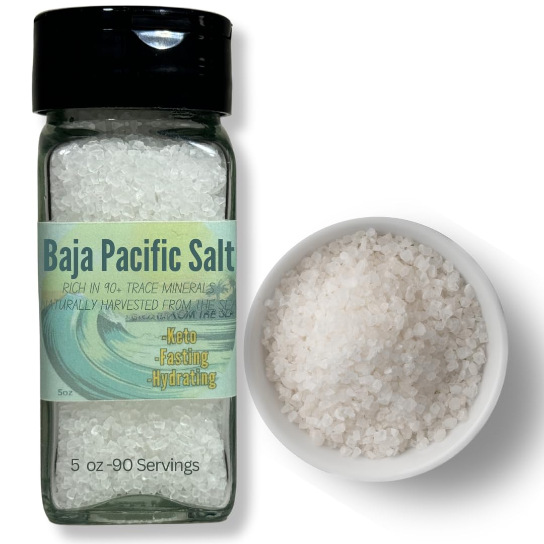 Baja Pacific | Organic Sea Salt 5oz Coarse Glass Shaker | BAHA Salt Hydration Low Sodium Recovery - Over 90 Minerals and Electrolytes - Trace Minerals Cooking Finishing Salt