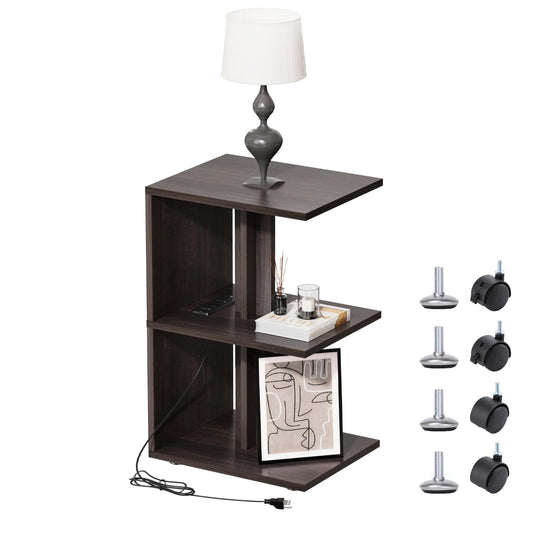 BHAODEAL 1 Pack Night Stand with Charging Station, Bedside Table for Couch, USB Ports and Outlet, Side/End Table with 3-Layer Storage Shelves for Small Spaces, Living Room, Bedroom, Bedside (Brown)
