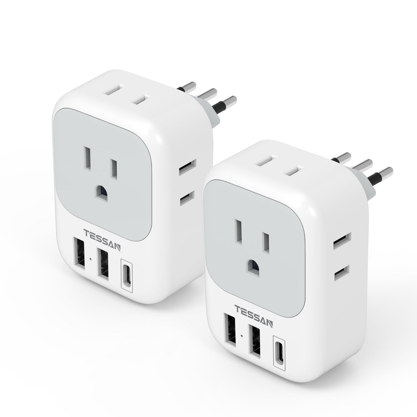 2 Pack European Plug Adapter USB C, TESSAN US to Europe Adapter 4 Outlets 3 USB Charger, Type C International Power Adaptor to Italy Spain France Portugal Iceland Germany, Europe Travel Essentials