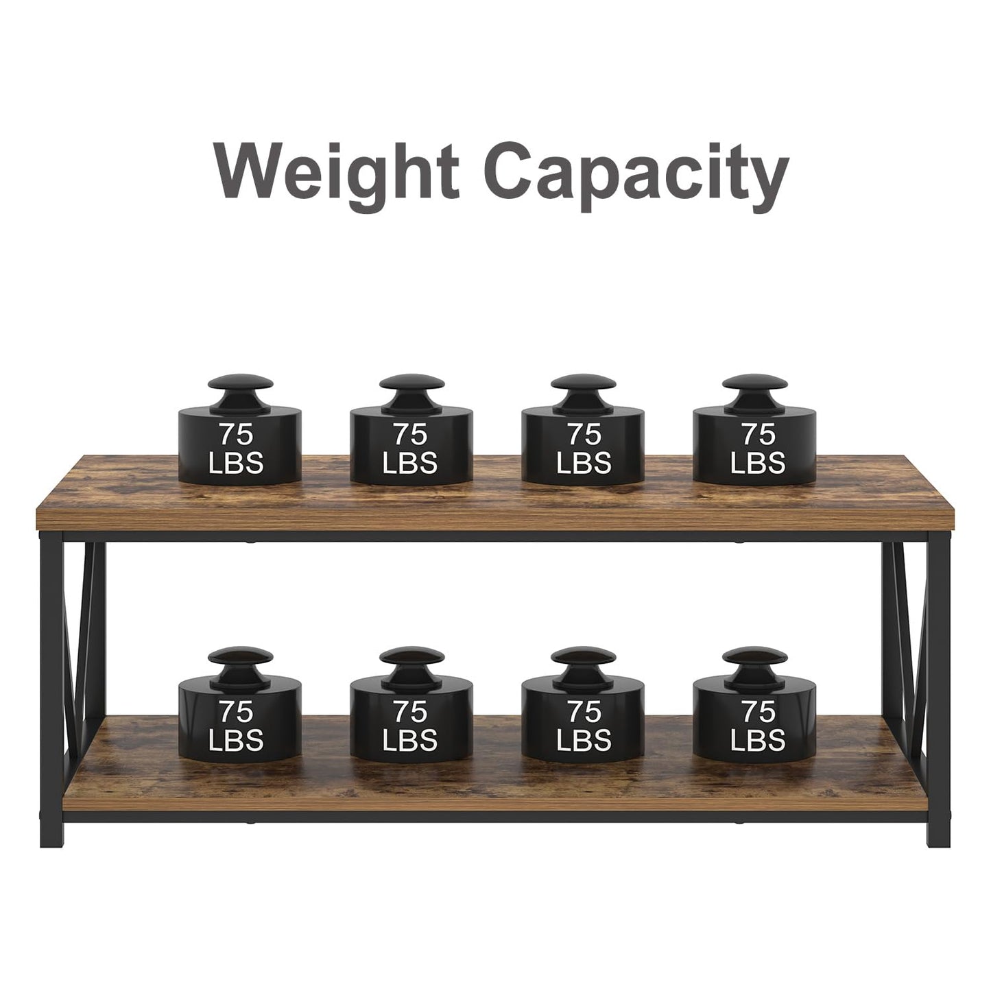 EXCEFUR Modern Coffee Table, Rustic Wood and Metal Living Room Table with Storage Shelf, Industrial Rectangle Center Table, 47 Inch Brown