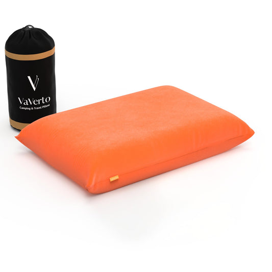 Vaverto Rusty Orange Travel and Camping Pillow - Compressible Medium Firm Memory Foam, Viscose Made from Bamboo Cover, Machine Washable, Ideal for Backpacking, Airplane, Car Travel