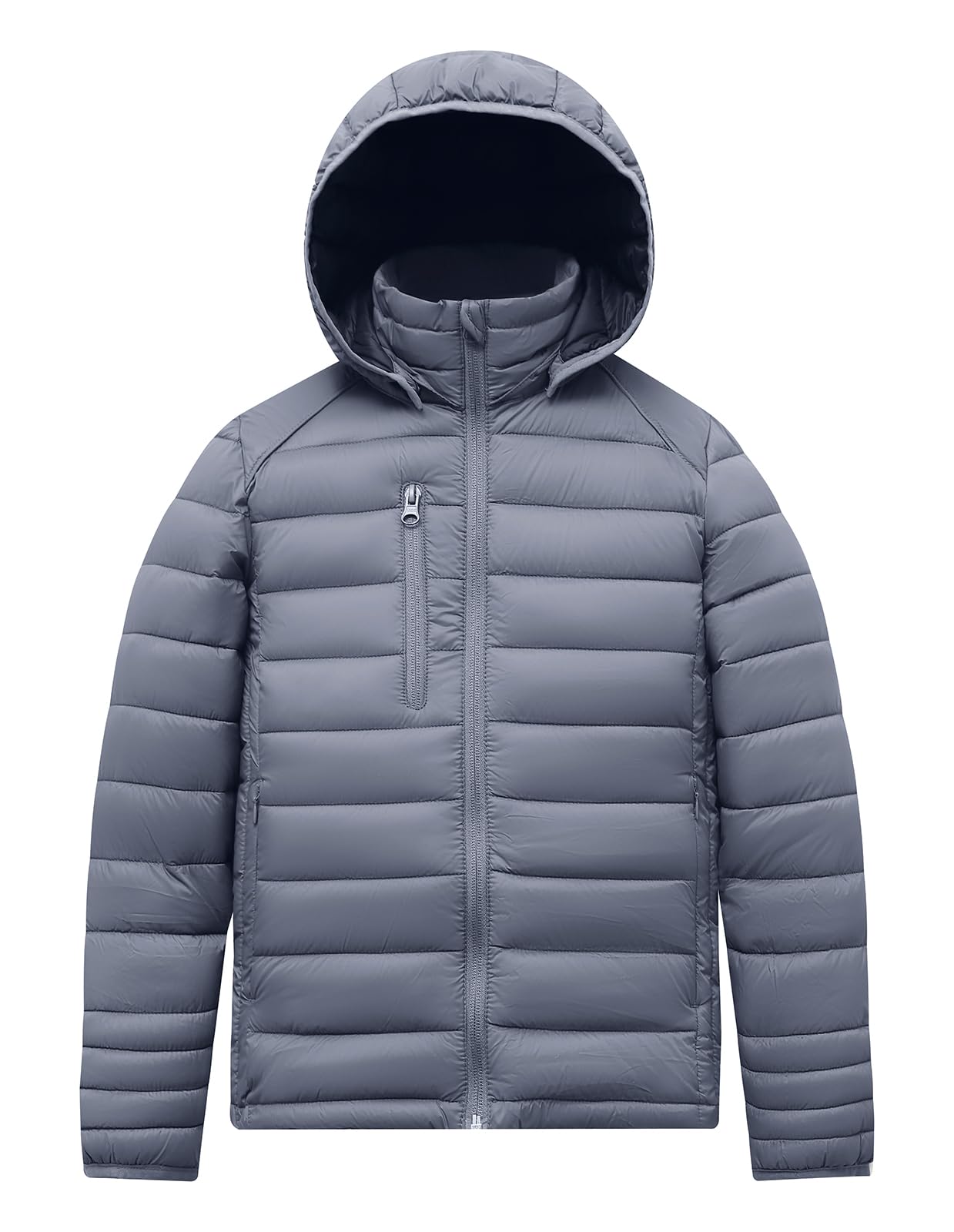 fit space Classic Puffer Jacket for Girl Boy Synthetic Down Jacket Lightweight Winter Warm Coat Padded Insulated Quilted Zip-Off Hood (4'3''~4'7'' Grey)