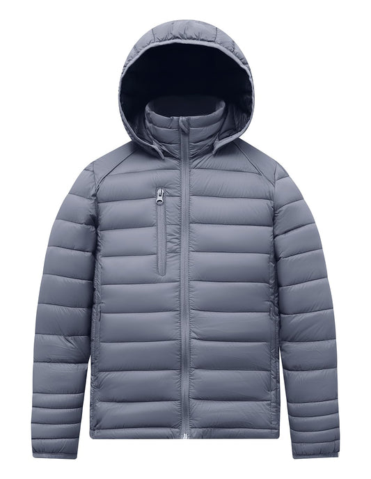 fit space Classic Puffer Jacket for Girl Boy Synthetic Down Jacket Lightweight Winter Warm Coat Padded Insulated Quilted Zip-Off Hood (4'3''~4'7'' Grey)
