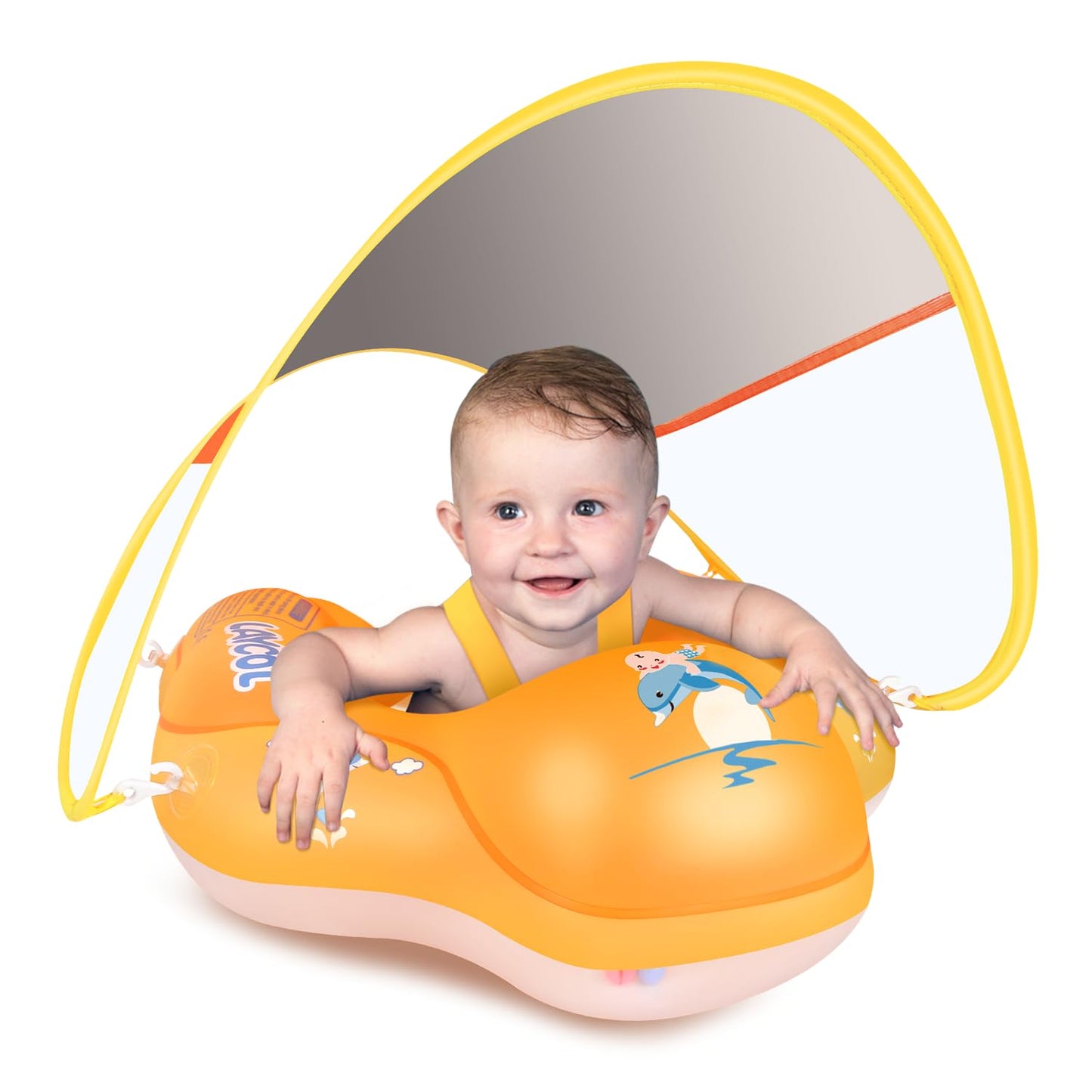 LAYCOL Baby Swimming Float Inflatable Baby Pool Float Ring with Sun Protection Canopy,add Tail no flip Over for Age of 3-36 Months