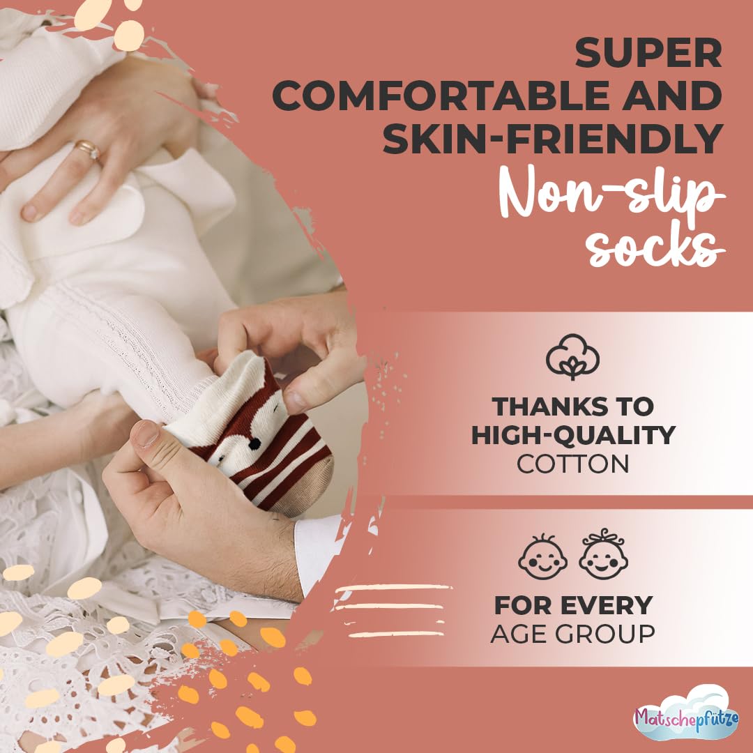 Matschepfütze Toddler Socks with Grippers - Cotton Non Slip Socks Baby - Baby Nonslip Socks - Baby Grip Socks - Infant Socks (US, Age, 1 Year, 3 Years, MultiColor)