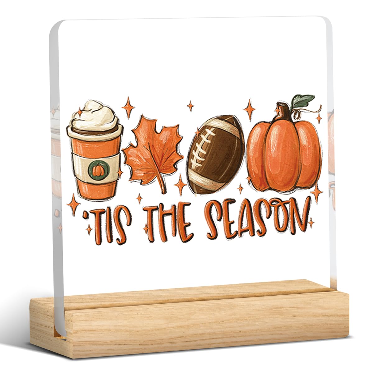 Tis the Season Fall Decor Retro Fall Decorations for Home Office Autumn Pumpkin Decorations Sign Rustic Thanksgiving Acrylic Decor for Table 5 x 5 inches