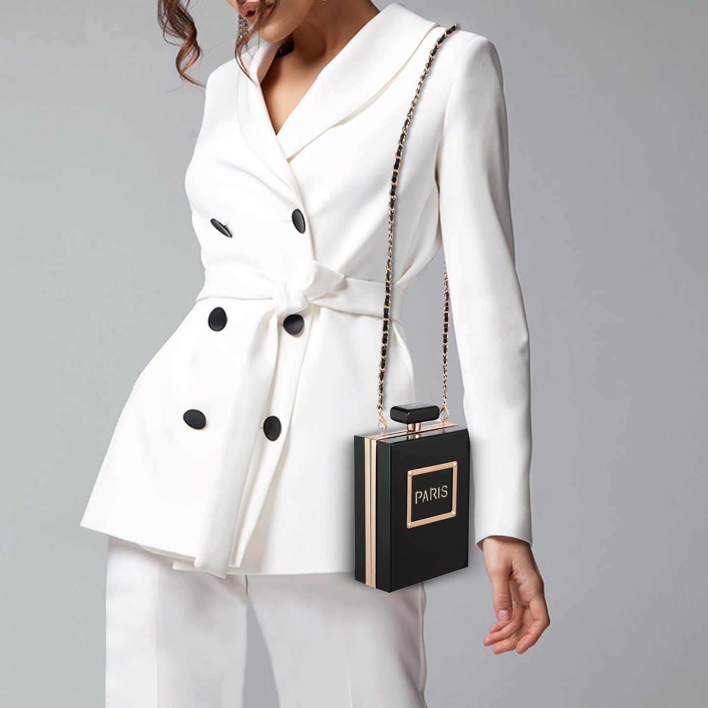 WJCD Clear Purses for Women Paris Perfume Shaped Black Purse Evening Bags Vintage Banquet Handbag (Black)