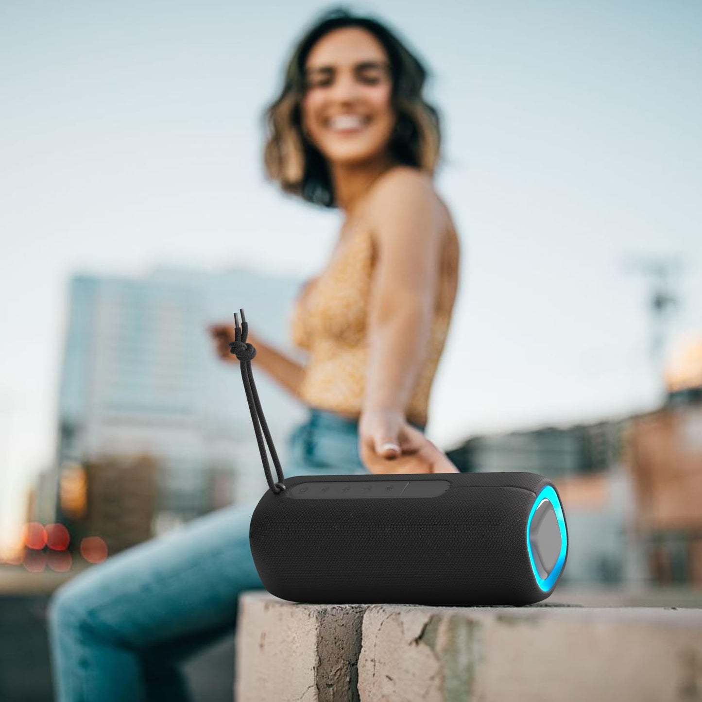 PEICHENG Bluetooth Speaker, Portable Wireless Clear Loud Stereo Sound IPX5 Waterproof with RGB Lights BT5.3 Long Playtime TWS Pairing,for Home Party Outdoor Beach,Great Gift Choice (Black)