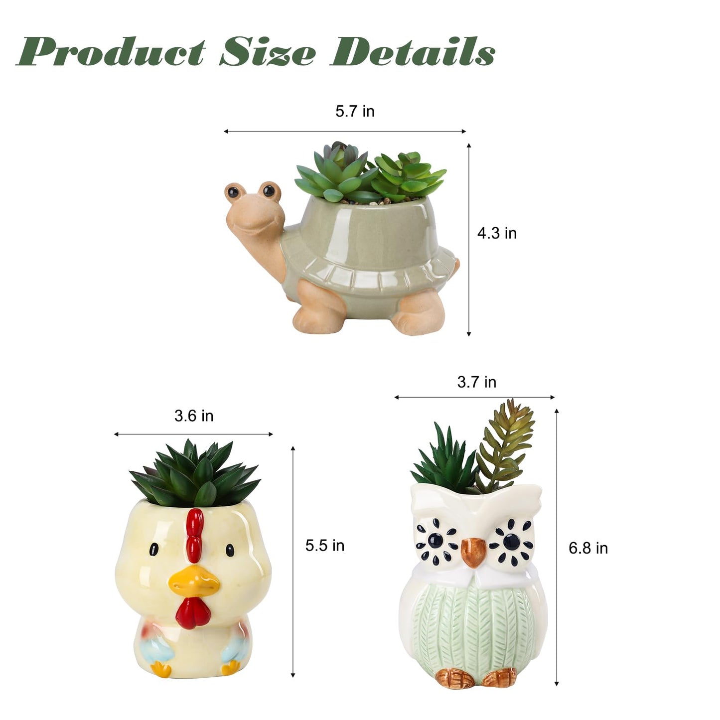 VCUTEKA Artificial Plant Mini Fake Plants Small Succulents Plants in Cute Animal Ceramic Pots for Home Bathroom Bedroom Office Desk Decorations Shelves Indoor Table Decor 3 Pack Turtle Chicken Owl