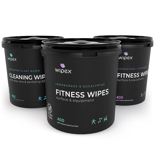 Wipex Yoga Mat Cleaner Gym Wipes - Plant-Based Lemongrass, Eucalyptus & Vinegar Wipes for Fitness Equipment & All Purpose Gym Cleaning - Safe for Peloton Bikes & Treadmills - 400 Count