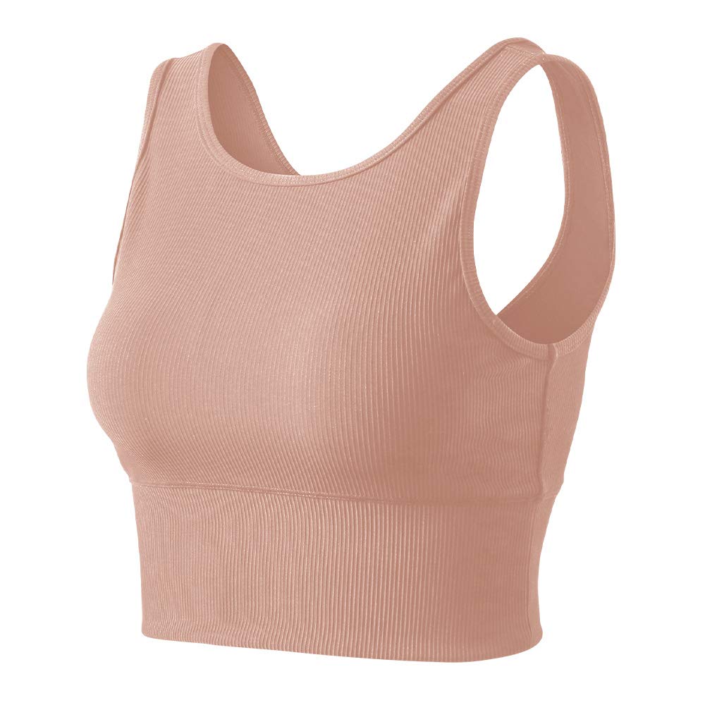 Workout Crop Tank Tops for Women Solid Comfort Sleeveless Shirts for Casual Sports Fitness Yoga Reversible Ribbed Tops Pink S