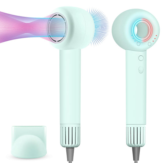 160000 RPM High Speed Hairdryer, Brushless Motor, 500 Million Negative Ionic Blow Dryer, Travel Fast Drying Hairdryer, Low Noise, Lightweight, Quiet Blowdryer with Nozzle, Home Use, Mint Green