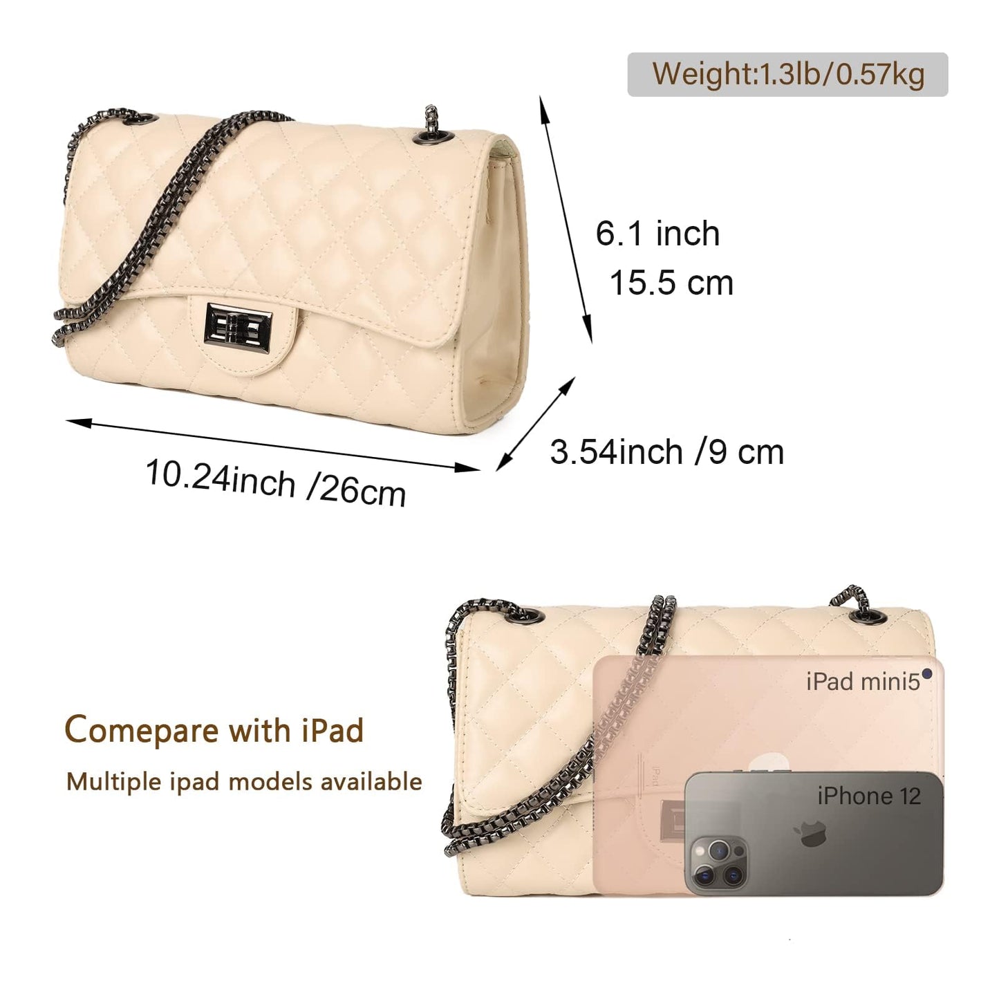 Gladdon Quilted Crossbody Purse for Women Trendy Ladies Shoulder Bag with Chain Designer Purses Beige I