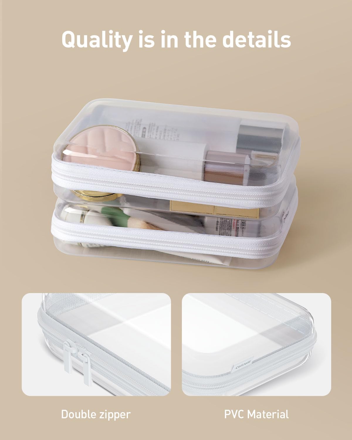 3PCS Clear Hard Shell Zipper Case,Portable Cosmetic Bag with Zipper, Diaper Bag Organizing Pouches, Kid's Toy Storage Organizer Bins,Hard Plastic Case,Clear Bags for Organizing