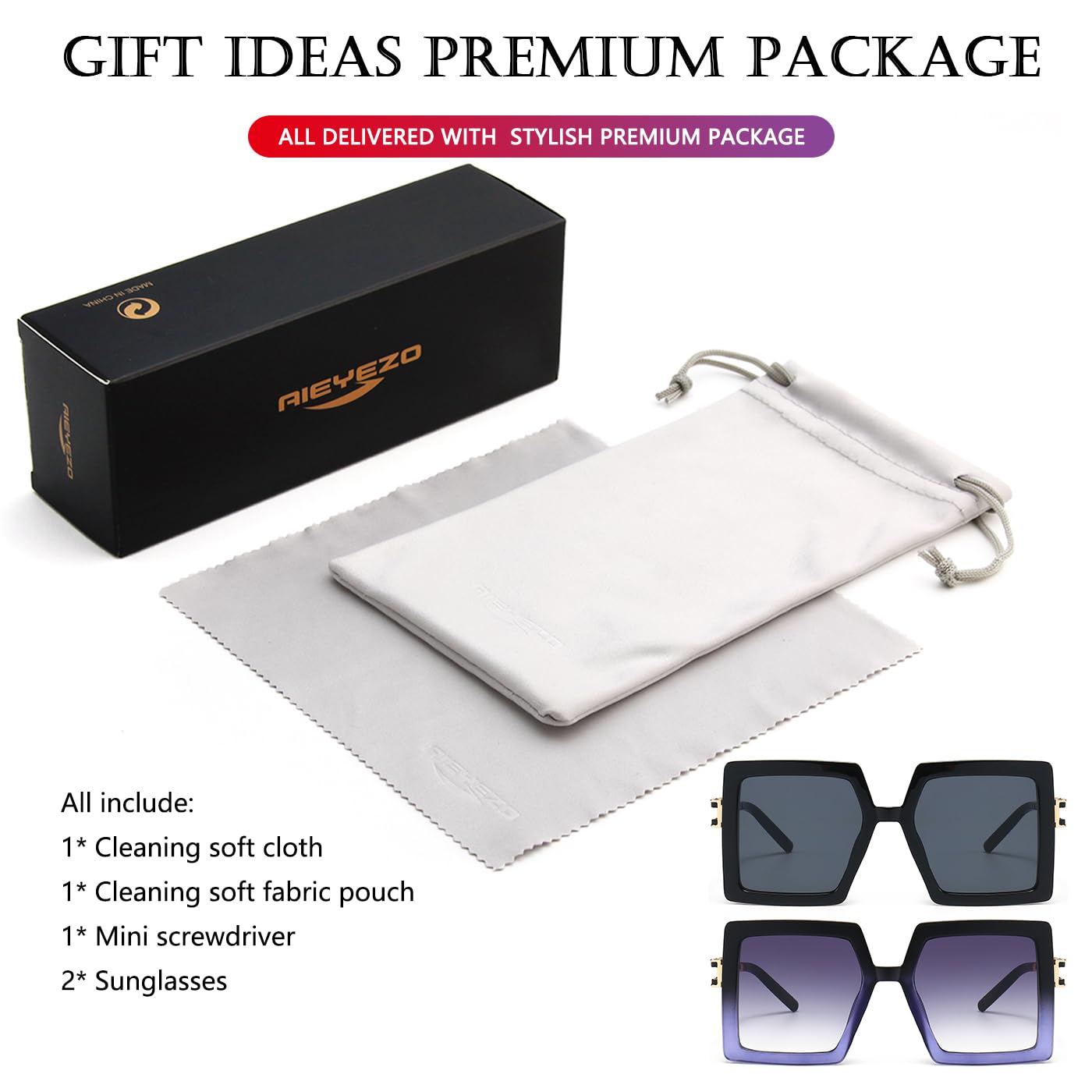 AIEYEZO Oversized Sunglasses for Women Square Fashion Big Large Frame Sun Glasses UV400 Protection (Black + Blue Gradient)