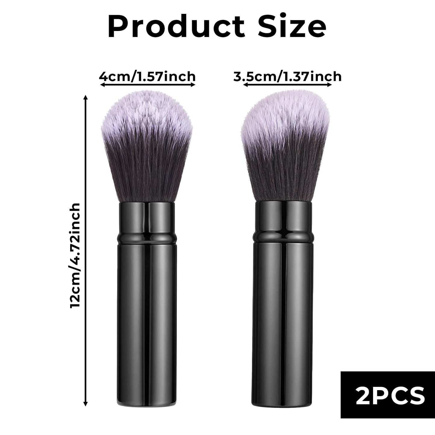 BOHUIZ 2 Pack Retractable Makeup Brush, Travel Kabuki Foundation Brush Face Blush Brushes for Blending Liquid Blush Sunscreen Bronzer Buffing Flawless Cosmetics