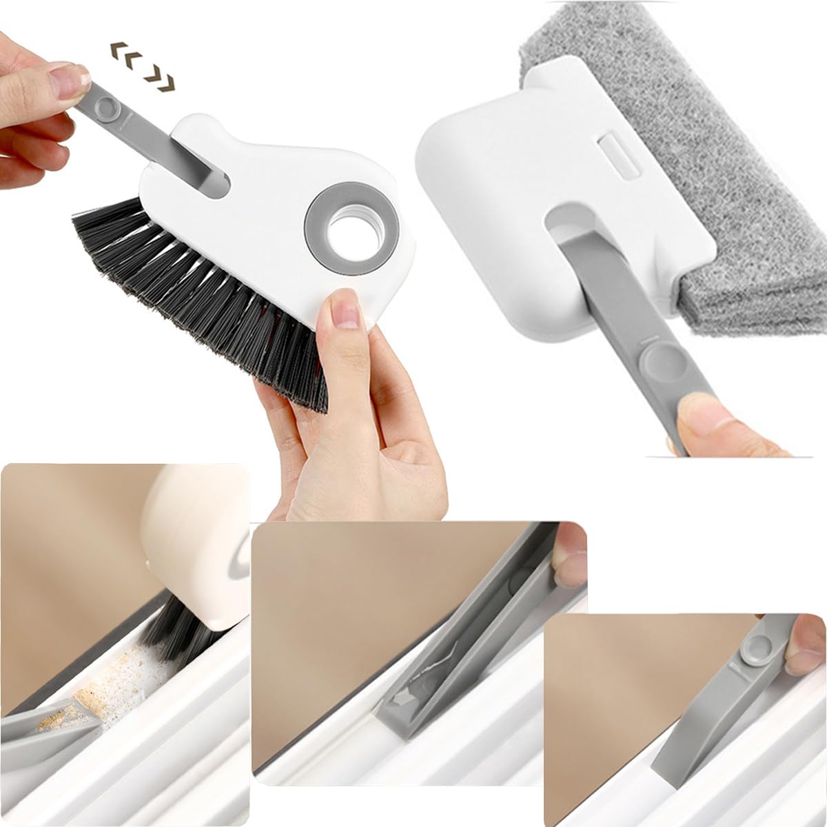 Heideryafei Window Track Cleaning Brush with Hidden Scraper for Sliding Door and Window Tracks, Shutters, Kitchen Sink Cleaning