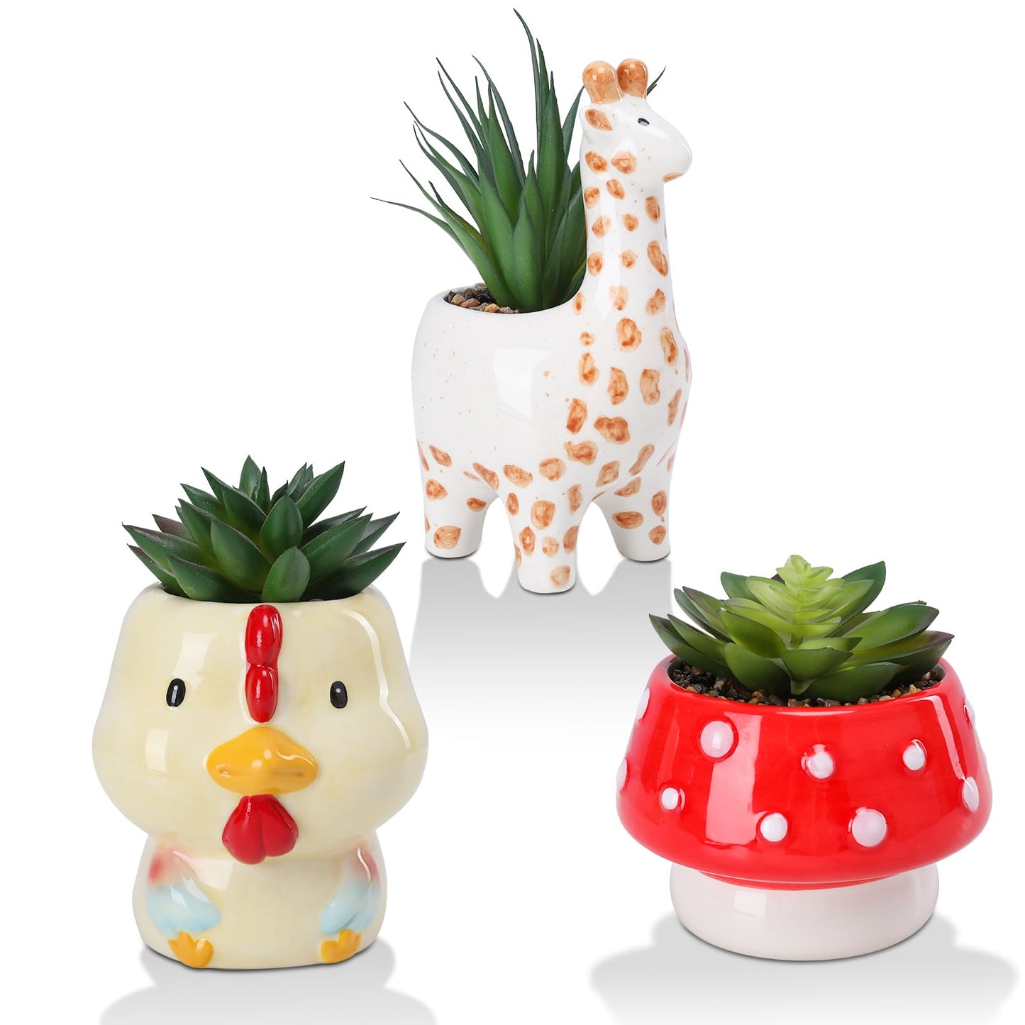 Chonsun Set of 3 Small Fake Succulent Plant in Cute Animal Ceramic Pot Small Artificial Succulent Plants Desk Plant for Home Office Shelf Decor