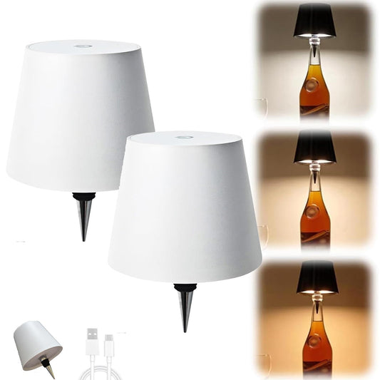 2 PCS Wireless Bottle Lamp, 2024 New LED Wine Bottle Lamp, 3 Color Wireless Bottle Table Lamp,Cute Embed Touch Control Portable Rechargeable Desk Lamp for Living/Bedroom/Restaurant/Bar (White), 1