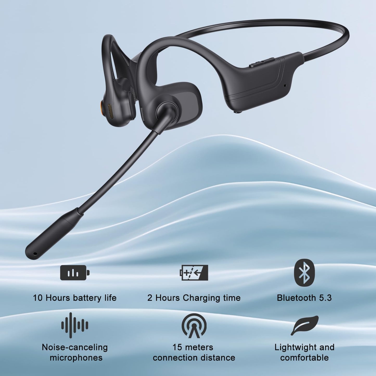 voijump Open Ear Headphones with Mic, Bluetooth Wireless Headset with Microphone, Multipoint Connect Bluetooth 5.3 Headphone, Sweatproof Wireless Headset for Work, Driving, Running, Workouts