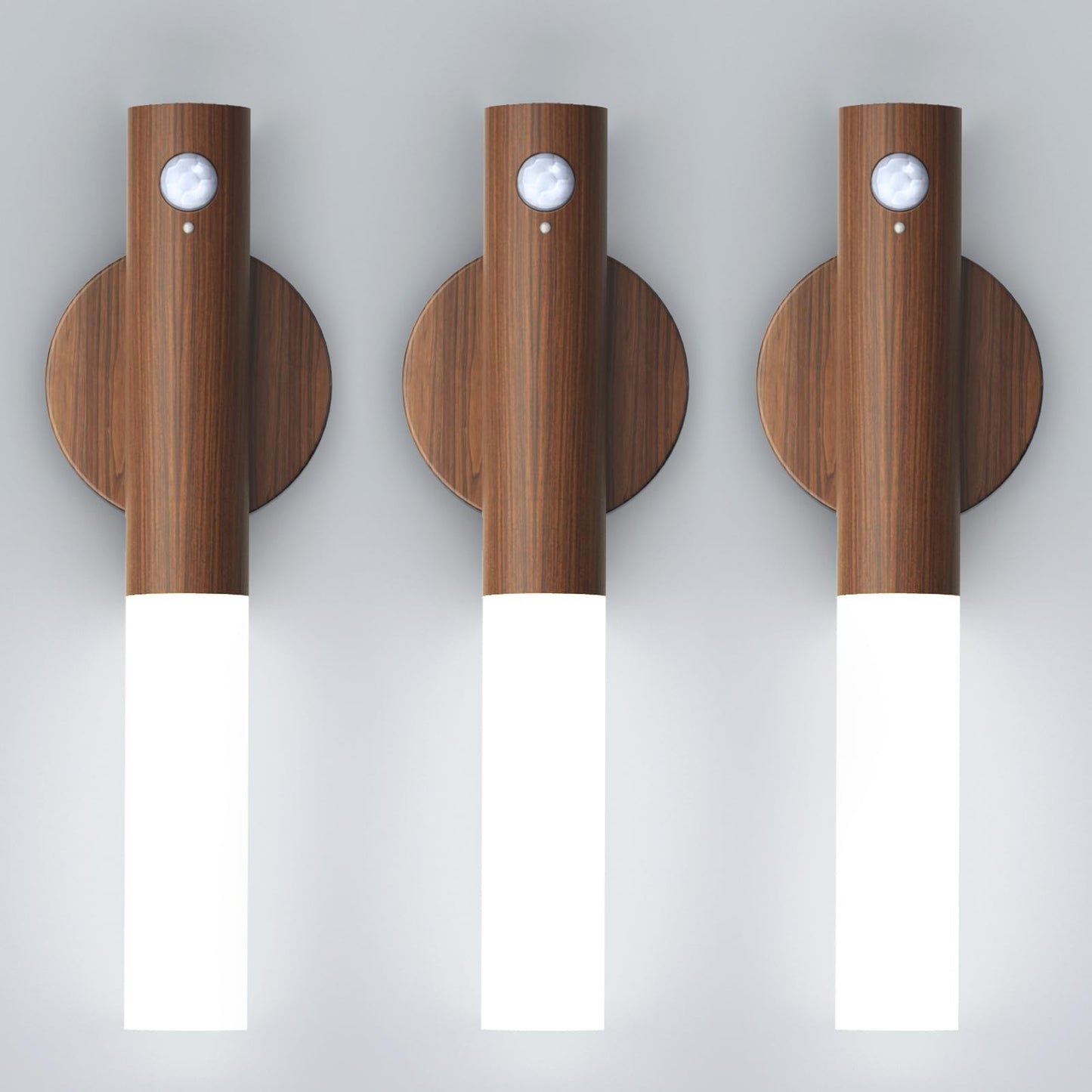 Battery-Operated Motion Sensor Night Lights: 2200mAh Rechargeable Wall Sconces Magnetic Wall Lights Wireless Stairway Lights Portable Hallway Light Wooden Wall Lighting for Bedroom Stair Picture