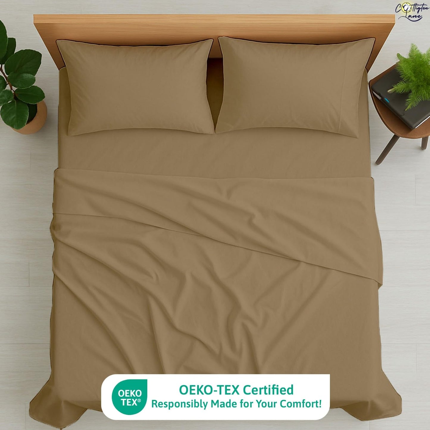 Cottington Lane Full Size Sheet Set, 100% Egyptian Cotton Premium Hotel Quality 4 Piece Sheets Sets, High Thread Count Taupe Solid with 6-10" Deep Pocket