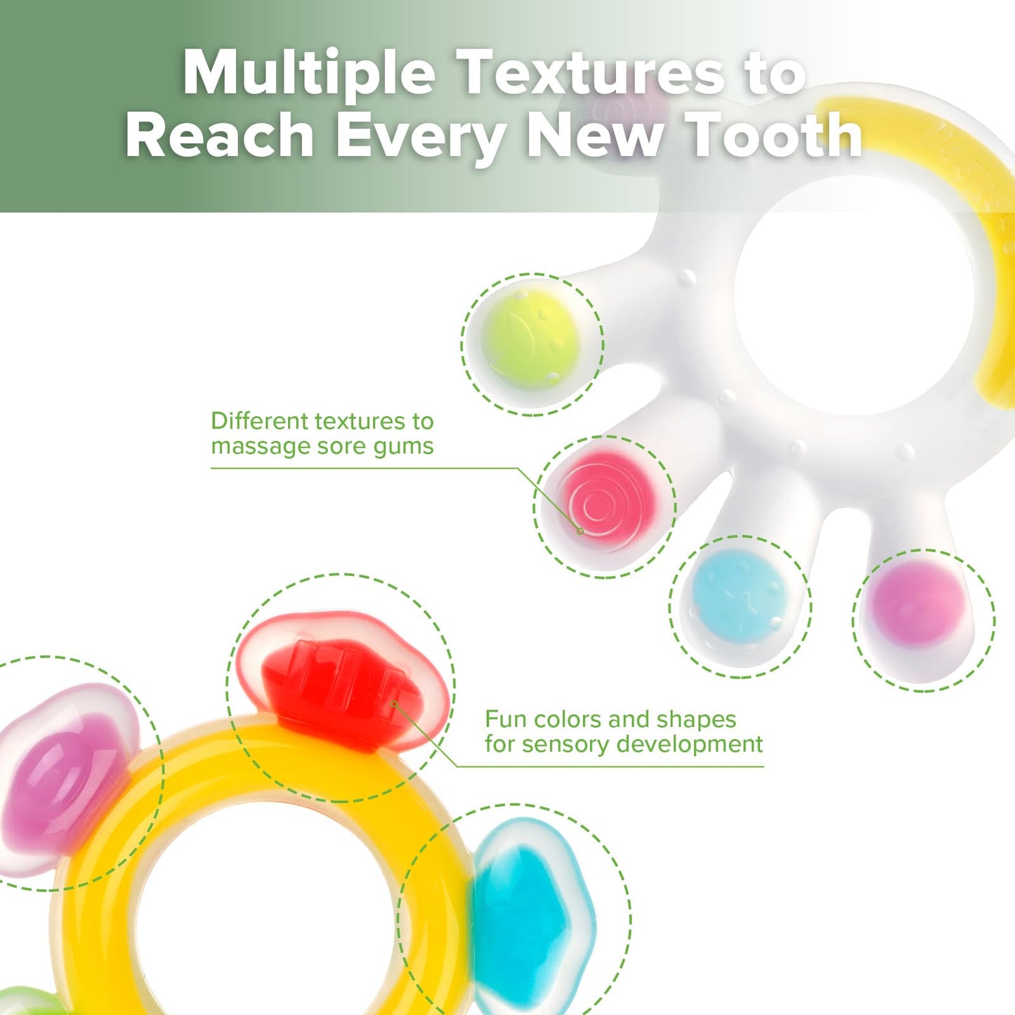 Haakaa Silicone Teether Combo - Baby Freezer Teething Toy - Soft Cold Teether - Soothe Teething Pain & Itching Gums - Perfect Size - Palm & Ferris Wheel Shape for 3M+ Babies BPA Free - 2 pk