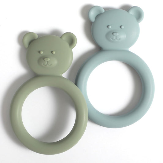 Dirbabi Silicone Baby Teether, Teething Toy Ring for Babies, Easy to Hold Design, BPA Free (Sage + Ether)