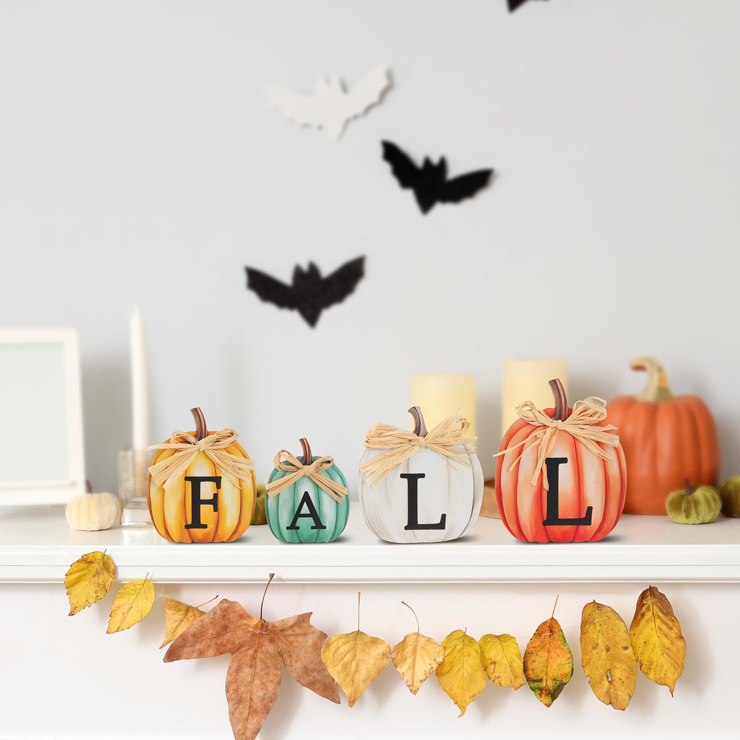 4 PCS Fall Pumpkin Wooden Signs Autumn Small Table Decoration Tiered Tray Pumpkin Tabletop Decor for Thanksgiving Home Kitchen Harvest Party Decor