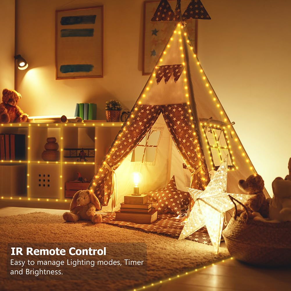 KepStars 33ft Battery Operated String Lights, 100 LED Fairy String Lights Battery Powered w/Remote & Timer for Indoor Outdoor Christmas Trees Wreath Decoration Bedroom Patio - Warm White