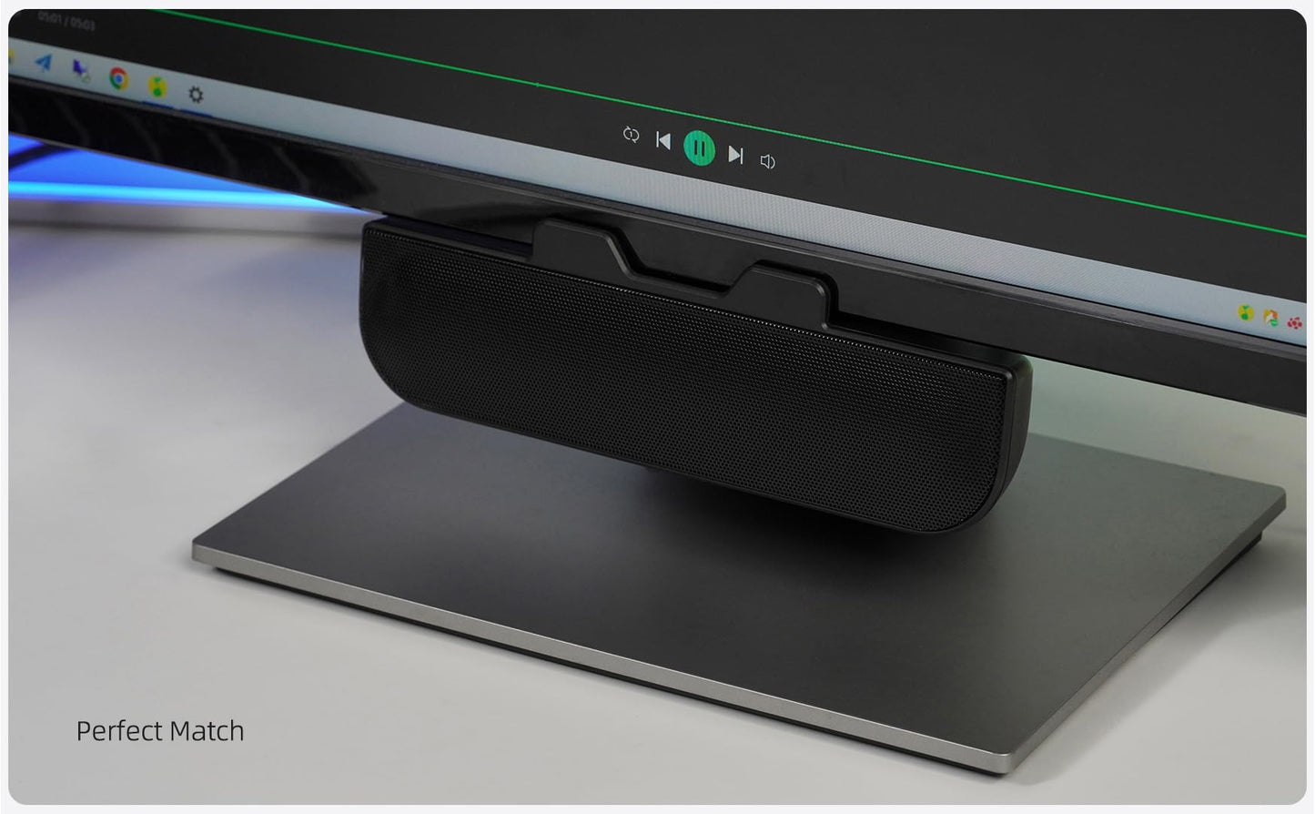 Computer Speakers for Desktop PC, Monitor Speakers, USB Plug-in, Wired, External Speaker for Laptop, Small Computer Soundbar for PC, with Loud Sound, Deep Bass, USB-C Adapter, Easily Clamp to Monitor