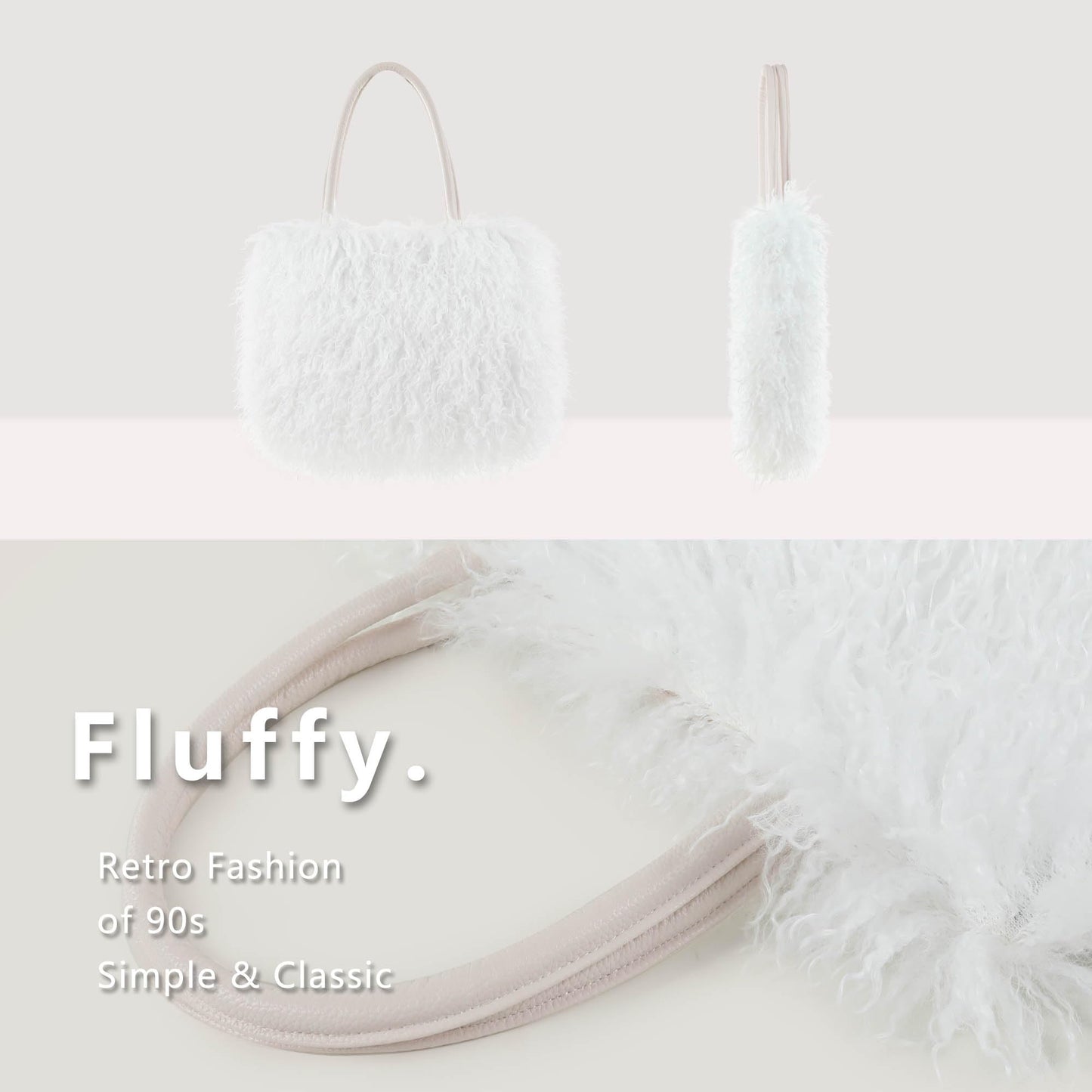 Women's Fuzzy Tote Bag Curly Handbag Furry Shoulder Bag Large Top Handle Purses Winter