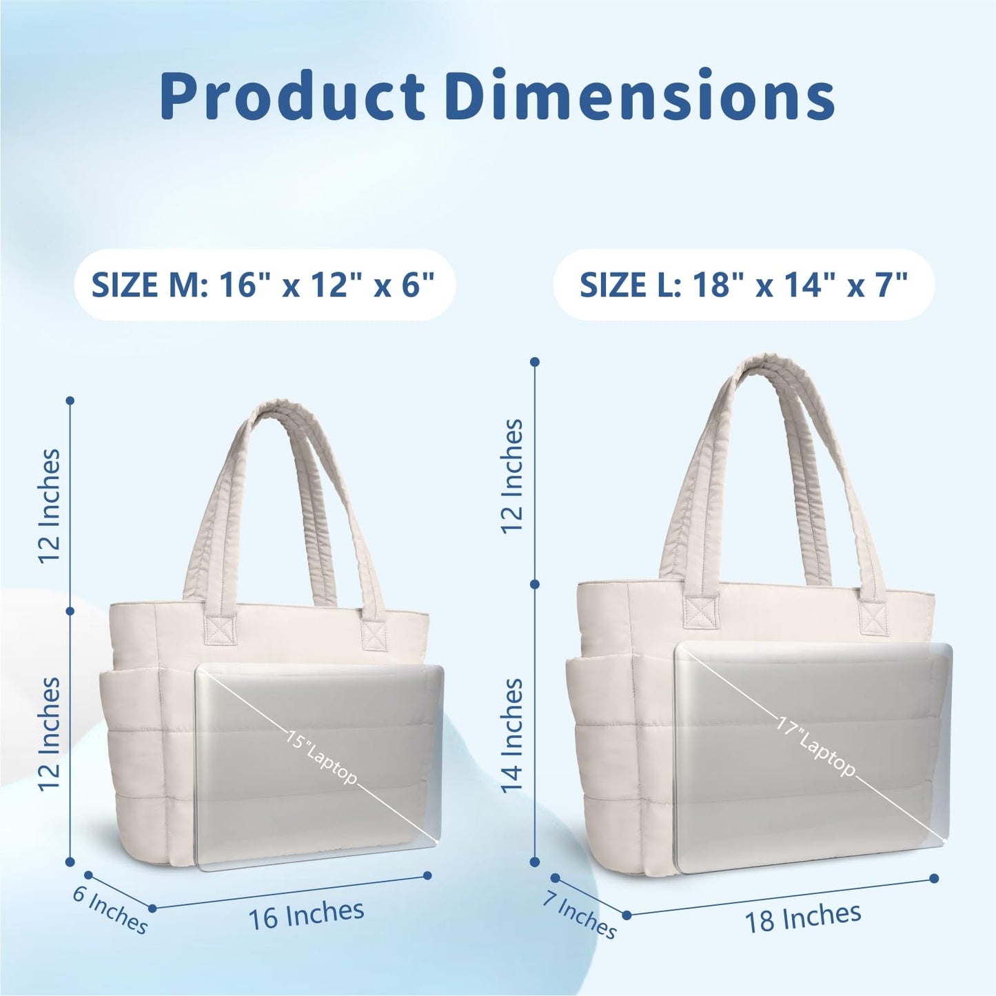TOPDesign Puffer Tote Bag for Women, Lightweight Puffy Handbag with Compartments & Cosmetic Bag, Quilted Shoulder Bags for Work, Travel, Gym, Gifting (L Light White)