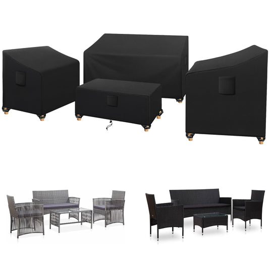 SIRUITON Patio Furniture Covers 4 Piece Set, Outdoor Furniture Cover Waterproof, Patio Furniture Set Covers, Heavy Duty Durable and Water Resistant Fabric, Fit for Chairs, Couch, Coffee Table, Black