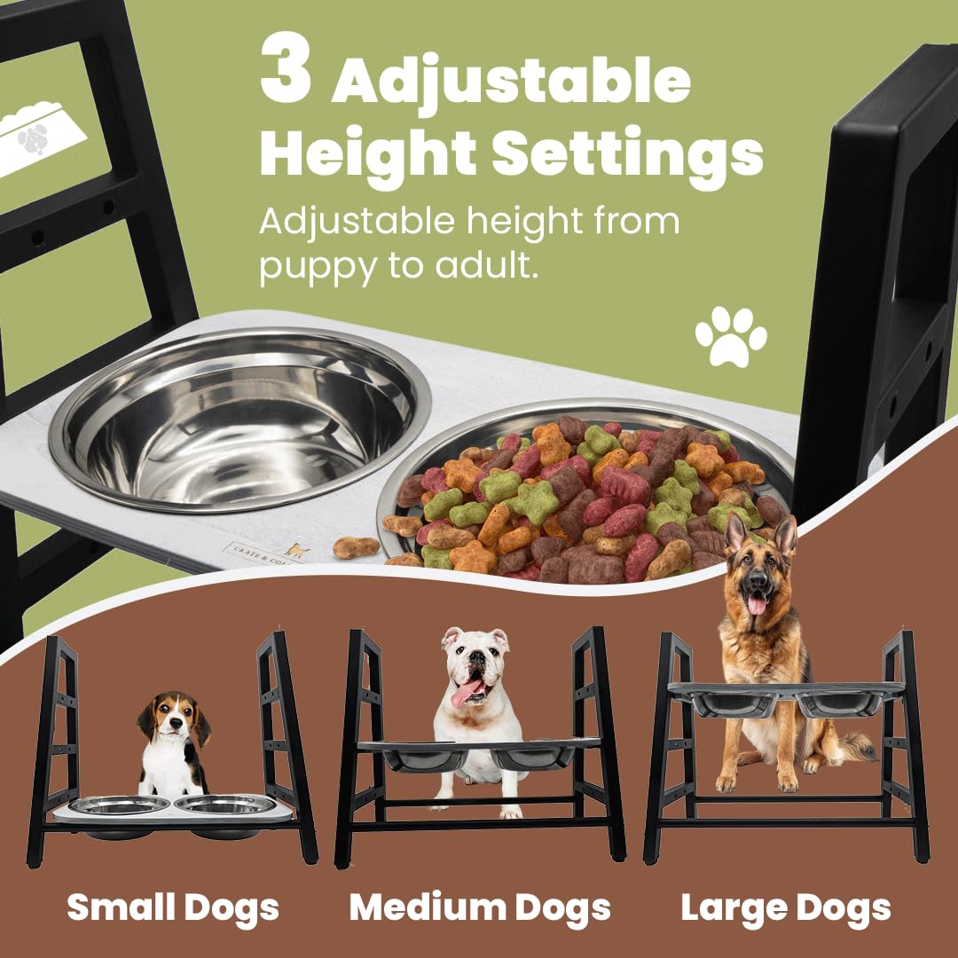 Elevated and Raised Dog Bowl Stand with 2 Stainless Steel Bowls Included- 3 Height Adjustable Dog Food Stand - Multi Slow Feeder Bowls Included