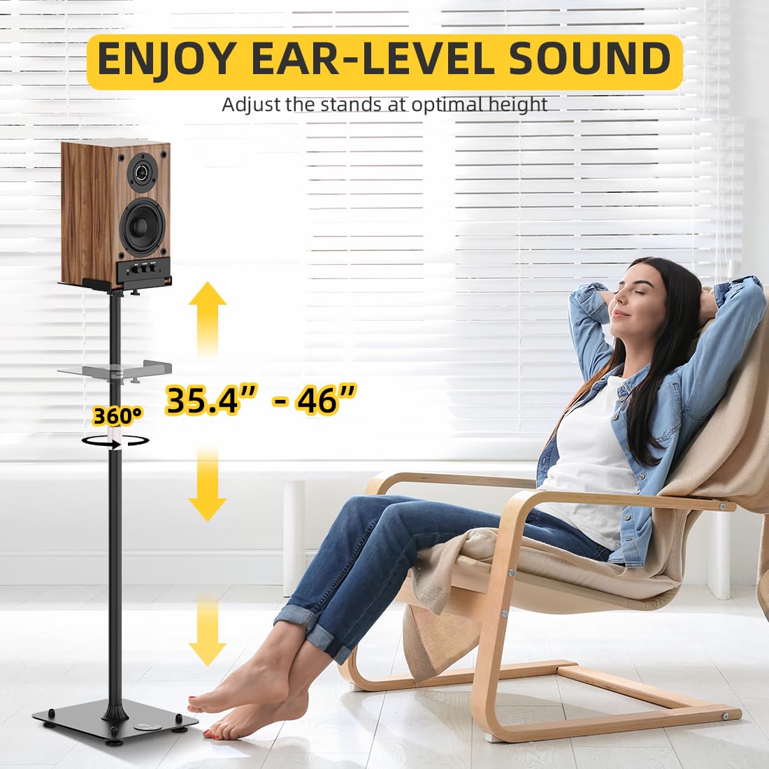 Universal Speaker Stand Pair for Surround Sound, Adjustable with Cable Management, Studio Monitor Stands 25° Tilt Angle, All-Metal Heavy Duty Holds up to 88 lbs, Bookshelf Speaker Stands