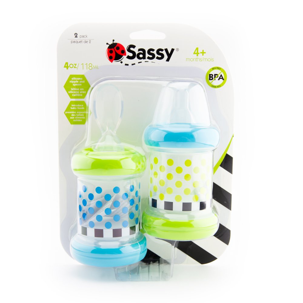 Sassy Baby Food Nurser – 4+ Months Set of 2- 4oz 100% Silicone Nipple and Spoon BPA-Free