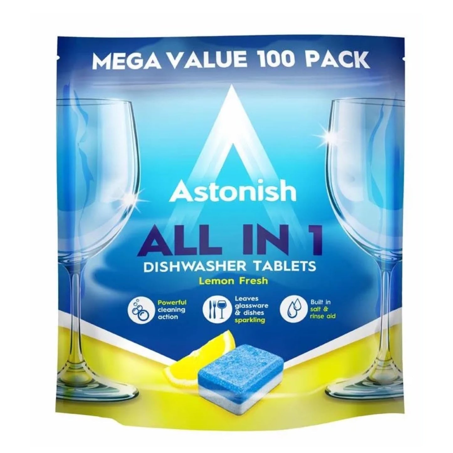 Astonish All In 1 Dishwasher Tablets - Household Cleaner Removes Grease, Grime, & Surface Stains - Dishwasher Soap with Salt & Rinse Aid, Cruelty Free Dishwasher Detergent, Lemon Fresh, 100 Pack