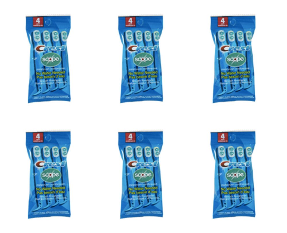 Crest Scope | Mini Brushes-Disposable Toothbrushes with Toothpaste and Pick For Work or Travel (4 count, 6 pack (24 brushes))