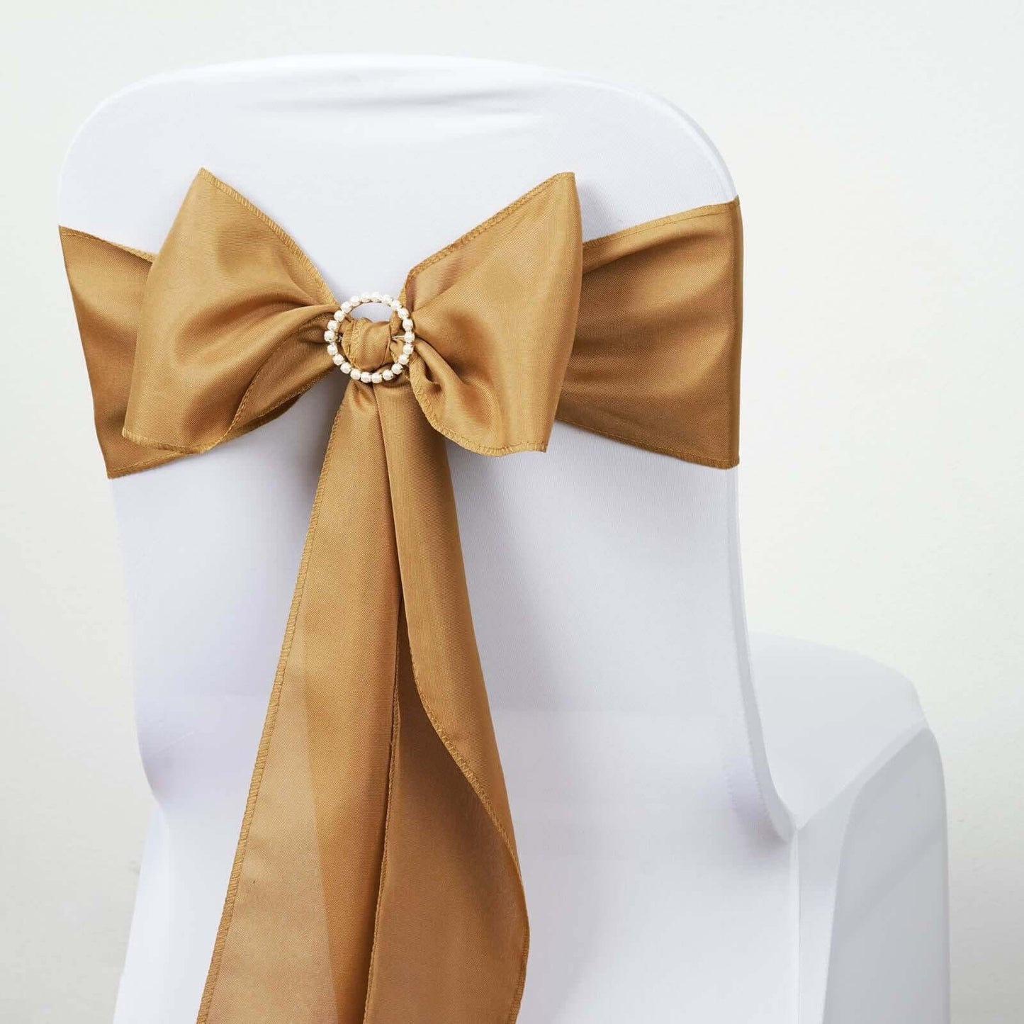 Efavormart 5 PCS Gold Polyester Chair Sashes Covers Tie Bows for Wedding Events Decor Chair Bow Sash Party Decor Supplies - 6x108